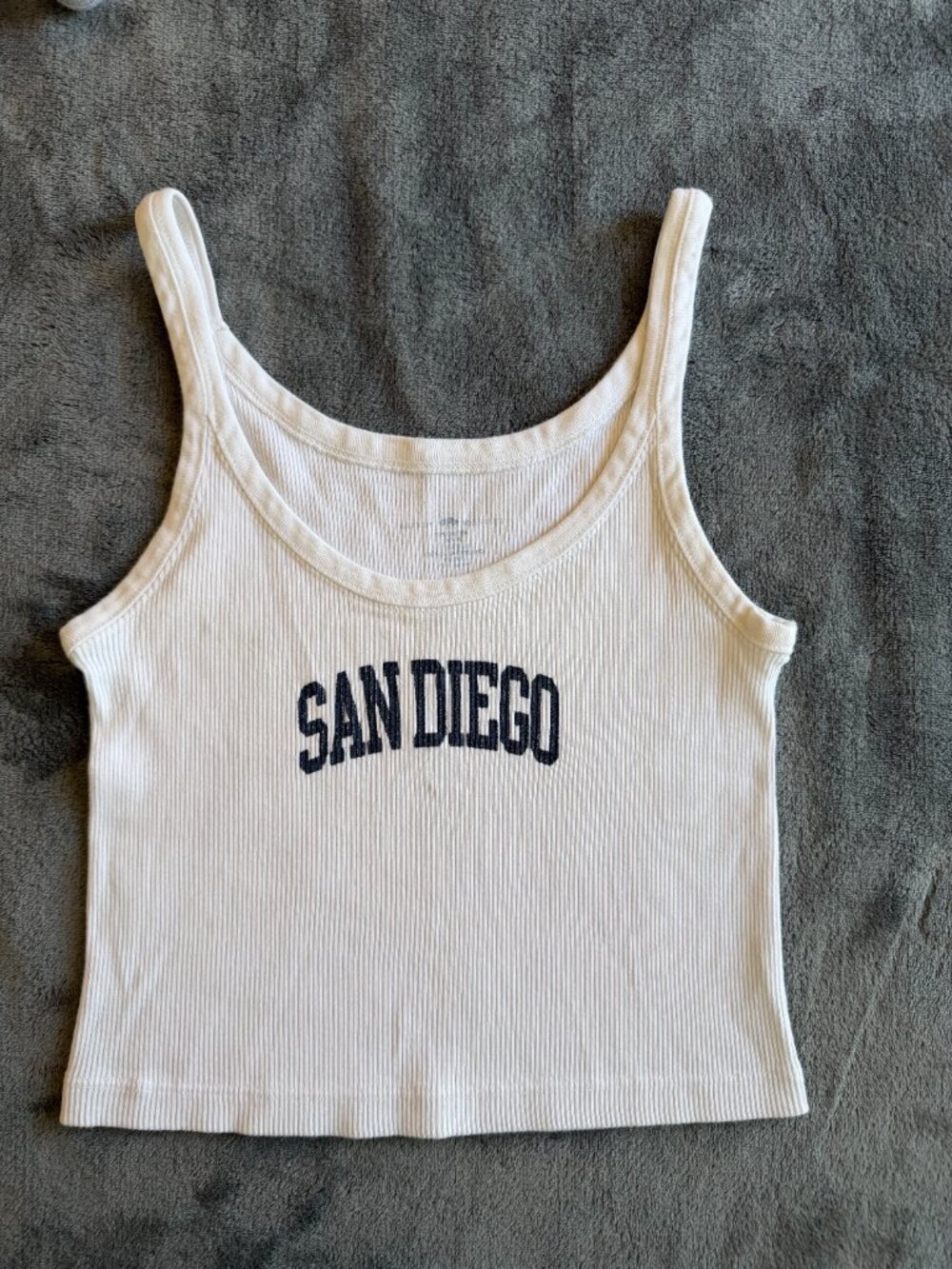Brandy Melville San Diego graphic white cropped tank top